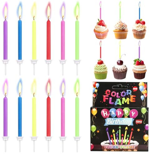AYSYR 12 Stück Geburtstagskerzen Buntleuchtende,Wunderkerzen Tortendekoration,Kerzen Geburtstag Ein Gefühl von Atmosphäre Schaffen,Geburtstagskerze Flamme Hell,Magische Geburtstagskerzen für Party