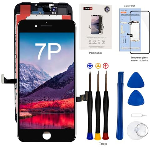 EFaith für iPhone 7 Plus Display Ersatz Bildschirm 5.5 Zoll LCD Full HD 3D Touch Screen Digitizer Rahmen mit Kleber, Displayschutzfolie, Reparaturwerkzeuge,kompatibel mit Modell A1661, A1784, A1785