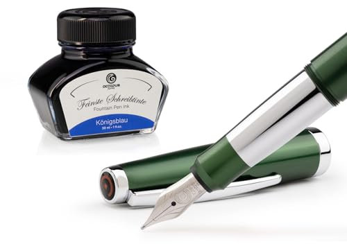 Füllhalter Set Cleo Skribent Colour grün, Patronen-Füllhalter und 30 ml Tinte Blau