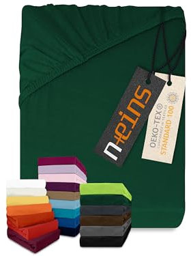 npluseins Lenzuolo con angoli elasticizzati, classico, in jersey, in diversi colori e misure, 100% cotone, 159,192, 80-90 x 190 cm, verde scuro