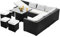 CONCEPT USINE | Salon de Jardin Samoa Encastrable 10 Places | Résine Tressée 4 Fils Noir | Table Haute en Verre Trempé | Canapé d'angle Inclinable avec Coffre de Rangement | 4 Poufs et Coussins