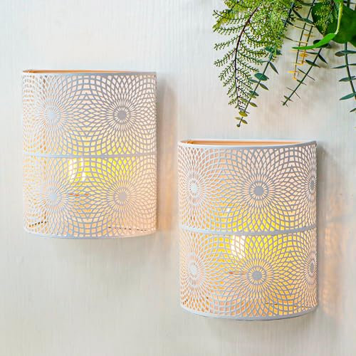 JHY DESIGN 2er-Set Batteriebetriebene Tischlampen 20 cm Hoch Vintage-Wandleuchter aus Metall Moderne Wandbeleuchtung mit 6-Stunden-Timer Wanddekoration für Wohnzimmer Flur Treppenhaus (Sonnenblume)
