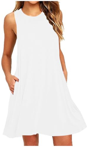 AACH Sommerkleider Damen Leicht und Luftig Strandkleid Kurz Sommer Kleid Elegant Casual Kleider Rundhals Ärmellos Freizeitkleider Alltag Locker Shirtkleid mit Taschen Minikleid Party Tankkleid