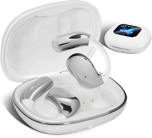 Auriculares abiertos, auriculares abiertos con pantalla táctil, conducción ósea, auriculares inalámbricos, Bluetooth 5.4, tiempo de reproducción de 120 horas con carcasa de carga, sobre auriculares