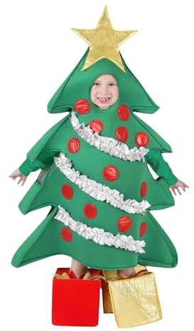 WWAYBEI Christmas Tree Costume Kids Green Christmas Tree Dress with Present Shoes Covers for Cosplay Role-Playing Party Fancy Dress Outfit