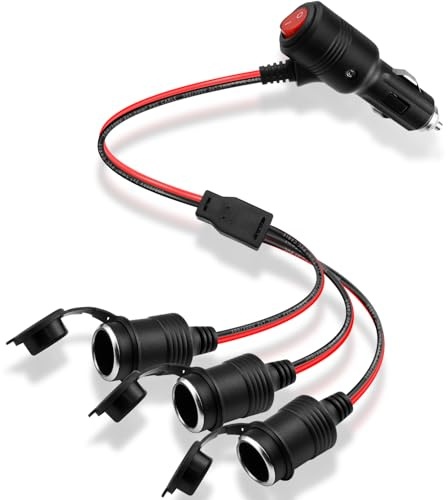 HATMINI Splitter per accendisigari da 12 V e 24 V, presa a 3 vie con interruttore on/off, cavo di prolunga a tripla alimentazione 16 AWG 15 A per auto, camper, barca, ricarica multi-dispositivo