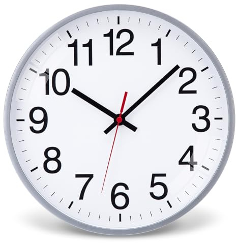 Epochic Wanduhr Ohne Tickgeräusche Uhr Wand Batteriebetrieben Silber 20cm | Moderne Lautlose Wanduhr, Groß Ziffern Einfach zu Lesen, Wanddekoration für Wohnzimmer Küche Schlafzimmer Büro