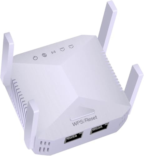 Ripetitore WiFi Potente Per Casa, Amplificatore Segnale WiFi con 4 Potenti Antenne, Porte LAN, Potenzia la tua copertura Wi-Fi, Compatibile con tutti i modem router wifi, Bianco