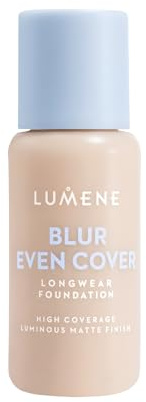LUMENE Blur Even Cover Foundation | Hochdeckende, leichte Flüssigfoundation mit strahlendem, mattem Finish | 16 Stunden Halt | Niacinamid & nordische Heidelbeere | Parfümfrei | Farbton 00 | 30 ml
