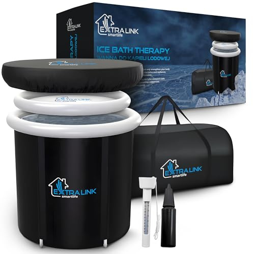 Extralink Faltbare Badewanne Eistonne 400L (85cm Ø) – Kompakte & Mobile Eisbad – Kryotherapie für Sportler & Anfänger – 6 Dicken Isolierschichten – Mit Abdeckung & Zubehör Komplettset, Schnellmontage
