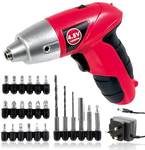 SPARES2GO Cordless Rechargeable Electric Screwdriver Combi Drill & Bit Set (4.8V)