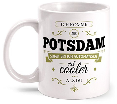 Fashionalarm Tasse Ich komme aus Potsdam - beidseitig bedruckt mit coolem Spruch | Geschenk Idee für Potsdamer Männer & Frauen, Farbe:weiß