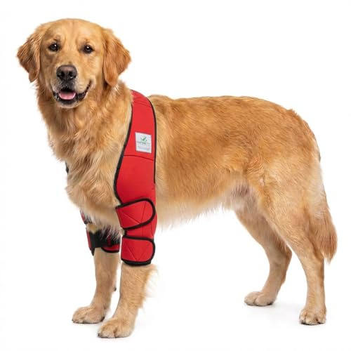 Nature Pet ® Ellenbogenbandage Hund/Ellenbogenschoner mit Netzeinsatz für Kühl- oder Wärmepads ideal bei Liegeschwielen und Arthrose beim Hund (M, Rot)