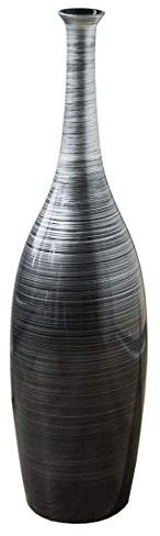 VIVANNO Vase Deko Bodenvase Dekoration Fiberglas Delgada, Schwarz Silber 65 x 18 cm