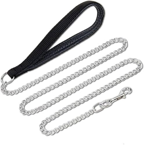 PETTOM Hundeleine Kette, Hundekette Leine, Bissfeste Hundeleine 120cm Metall, Kettenleine mit Gepolstertem Griff für Große und Kleine Hunde