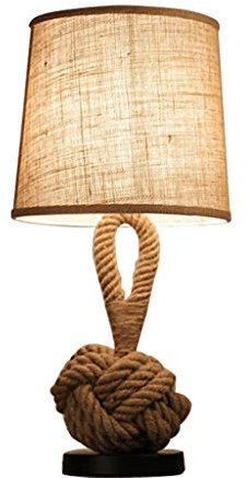 Rétro Corde de chanvre Lampe de table, Créatif Chambre Lampe de chevet Style américain Lampe de bureau Lampes industrielles Bar Café Décoratif Éclairage, E27, Bouton poussoir Commutateur,60*28CM