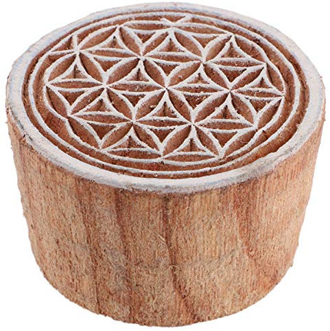 GURU SHOP Indischer Textilstempel, Holz Stoffdruckstempel, Blaudruck Stempel, Druck Modell - Ø 5 cm Blume des Lebens 3, Braun, Indische Holzstempel