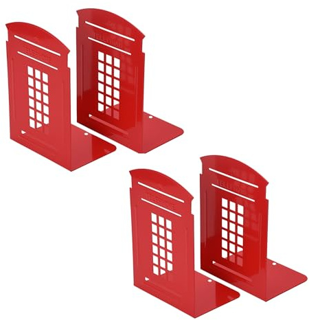 MerryNine London Metal Bookends Heavy Duty Non-Slip Sturdy Decorative Gift for Library Office School Library Red-2pairs