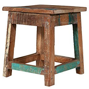 Biscottini Taburete de madera bajo 26 x 30 x 26 cm – Taburete de baño – Banco de madera reciclada – Taburete de madera pequeño – Soporte para plantas