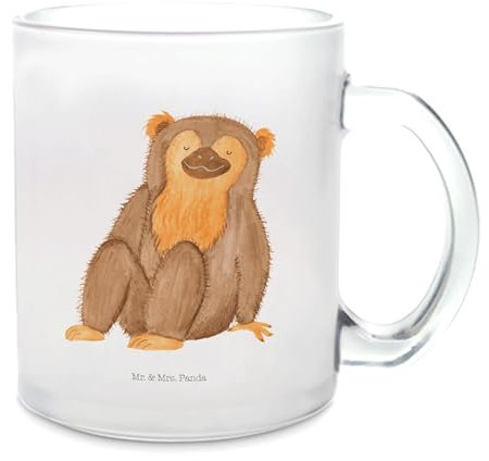 Mr. & Mrs. Panda Teetasse AFFE - Geschenk, Teebecher, Tasse mit Henkel, Teetasse aus Glas, Afrika, Teeglas, Selbstliebe, Äffchen, Affen,