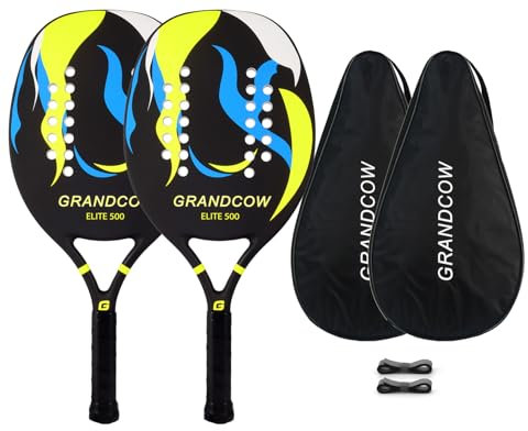 GRANDCOW Beach Tennis Paddle Racket Carbon Fiber with EVA Memory Foam Core Tennis Padel (2Pcs Black)