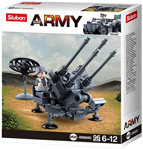 SLUBAN Klemmbausteine M38-B0680D Army WWII Kanone, Abwehrgeschütz, Spielset mit Soldat, Bauset mit 96 Teilen, für Kinder ab 4 Jahren