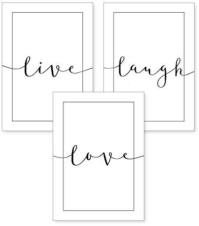 Kreative Feder 3-teiliges Premium Poster-Set | Kunstdruck | live laugh love | Deko Bild für Ihre Wand | optional mit Rahmen | Wohnzimmer Schlafzimmer Modern Fine Art | DIN A4 / A3 (A4, ohne Rahmen)