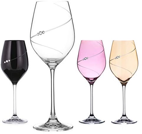DIAMANTE Swarovski Coloured Wine Glasses with ‘Silhouette Colour Selection’ Hand Cut Design - Embellished with Swarovski Crystals - Set of 4
