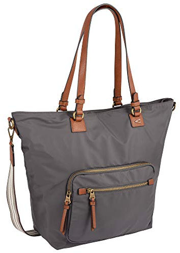 camel active Bari Damen Shopper Umhängetasche Reißverschluss Groß Grau