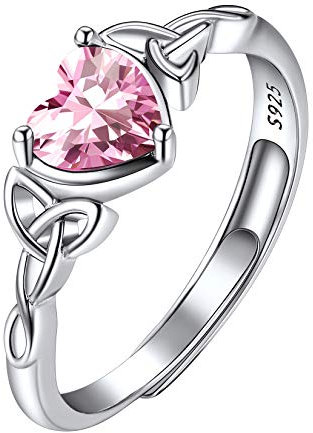 Suplight Damen Silber 925 Geburtsstein Oktober Ring mit Herz synthetische Turmalin pink Zirkonia Solitärring Verlobungsring verstellbar Schmuck Accessoire für Freundin Ehefrau