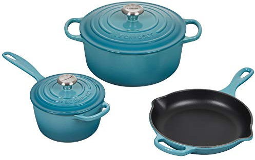 Le Creuset Signature Caribbean Enameled Cast Iron 5 Piece Cookware Set