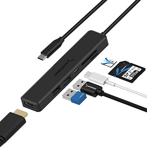 SABRENT USB C Hub mit HDMI 4K 30Hz, 60W USB-C PD Ladegerät und SD/Micro SD Kartenleser (HB-TC6C)