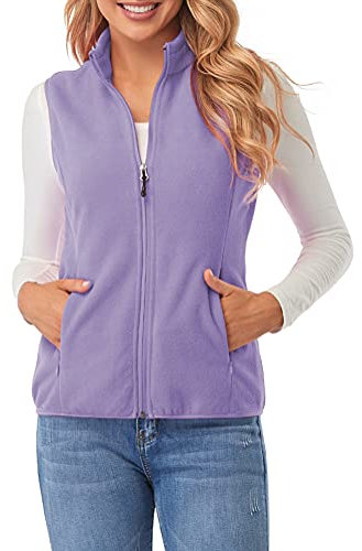 fuinloth Gilet in pile da donna,Termico Senza Maniche Elegante Collare Eretto con Zip e Tasca Lavanda L