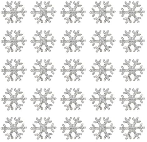 EXCEART 50 Stück Schneeflocken-Aufnäher, Schneeflocken-Applikationen, zum Aufbügeln, Kleidung, Patches für Kunsthandwerk, DIY, Stirnband, Haarnadel, Ohrring, Jeans, Jacken, Kleidung, Taschen, Silber