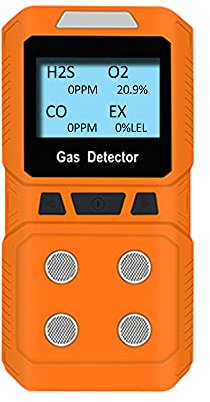 Gikaida Monitor portátil de 4 Gas, H2S, O2, CO, EX Detector de Gas portátil - Listo para Usar (Naranja)