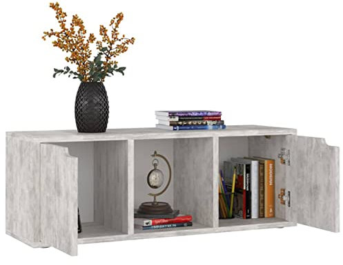 Tidyard TV Lowboard Fernsehtisch Fernsehschrank 88,5 x 27,5 x 30,5 cm (L x B x H) Mit 2 Türen und 1 offenes Fach,TV-Schrank TV-Bank TV Möbel,Spanplatte, MDF, Kunststoff,Beton-Optik
