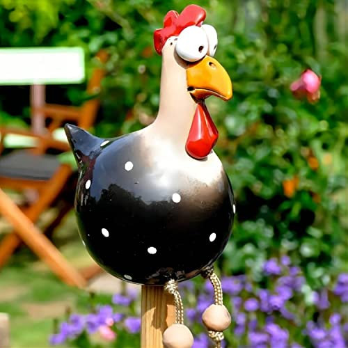 TYXSHIYE Keramik Huhn Gartendeko,Gartendeko Huhn Deko,Handarbeit Gartenstatue Dekorative Henne Huhn,Gartenstecker Figur Terrasse Wetterfest,Harz Statue Bauernhof Balkon Wohnzimmer Deko(Schwarz)