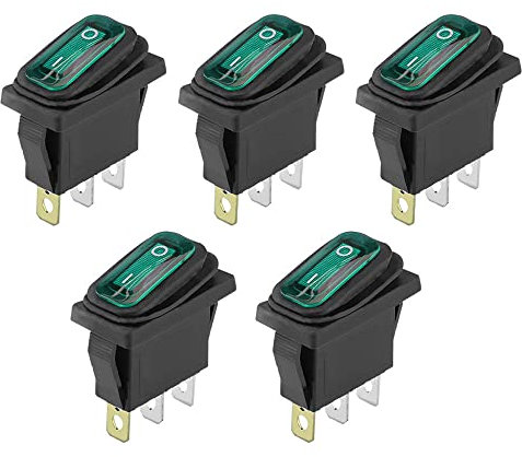 ETOPARS 5 Stück 12V 20A Kippschalter Auto KFZ Runde Wippschalter Grün Beleuchtet Licht EIN/AUS Schalter Druckschalter Taste 3 Polig Wasserdicht Boot