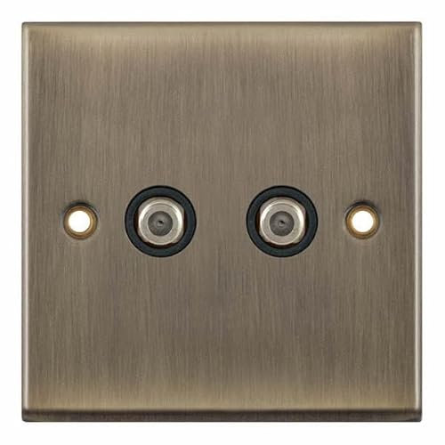 Selectric 7M-Pro Antique Brass 2 Gang Satellite Socket with Black Insert
