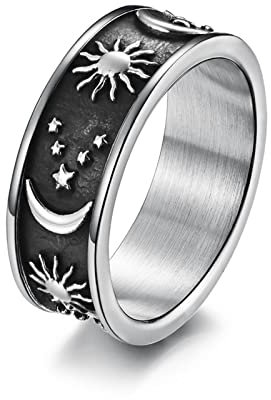 Hoisy Ring Damen Schmuck, Modeschmuck Damen Ringe Silber Stern Mond Sonne Silber Größe 54 Eheringe Antragsring für Frauen