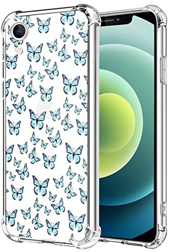 MAYCARI Cute Blue Butterfly Case Clear for iPhone 11, Funny Animals Design Transparent Shockproof Anti-Scratch Soft Flexible TPU Cover with Air Cushion for iPhone 11