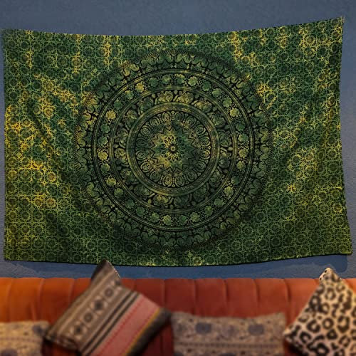 Craft Trade Mandala Grün Wandteppich Indische Wandtuch Tapestry Wandbehang Boho Wandteppiche für Heimdeko Wohnzimmer und Schlafzimmer - 137 x 213 cm