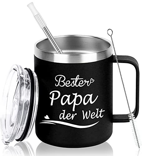 Livole Papa Geschenk Vatertag, Geschenkideen zum Vatertag, Tolle Vatertagsgeschenke für Vater, Männer, Tasse mit Spruch - Bester Papa der Welt - 12oz 350 ml Doppelwandig Thermobecher to go