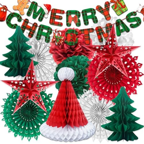 YBwanli deko Weihnachten,weihnachtsdeko innen,Weihnachts Dekoration Wohnung,deko Weihnachten Fenster,weihnachtsgirlande,papiersterne Weihnachten,Wabenbälle,Premium Wiederverwendbare weihnachtsdeko