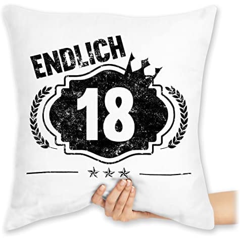 Shirtracer Kissen 40x40 Zierkissen - 18. Geburtstag - Endlich Achtzehn Vintage Royal Schwarz - 40 x 40 cm - Weiß - 18 18ten Eighteen (18) 18.Geb achtzehnter 18te 18.Geburtstag 18jahre Happy Birthday