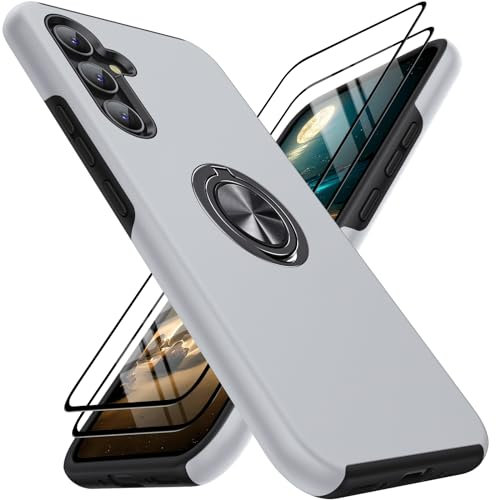 KOVASIA Hülle für Samsung Galaxy A54 5G mit 2 Stück Schutzfolie,Case mit 360°Ring Ständer Handyhülle Schutzhülle Magnetische Autohalterung Stoßfest Cover für Samsung A54 5G-6.4''(TPU + PC,Silber)