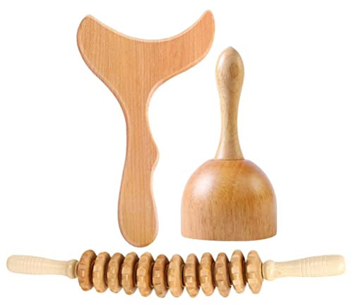 Healifty 3 in 1 WoodTherapy Massage Tools, LymphaticDrainage Massager Maderoterapia Kit, Body Gua Sha, Roller, Rope Massage Tools for Relaxing