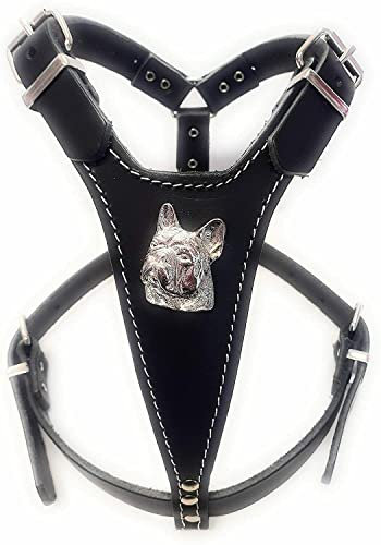 Schönes Hundegeschirr aus Leder mit französischem Bulldogge-Motiv