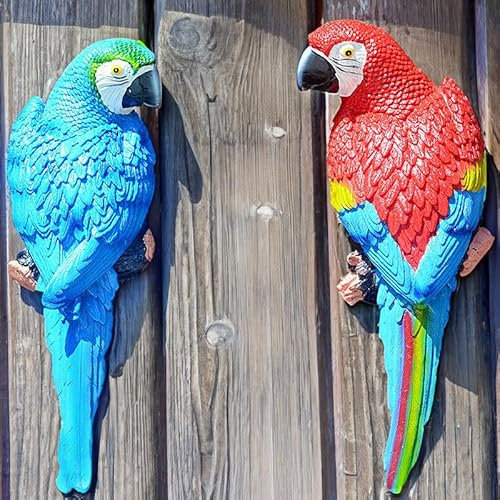 Euiroet 2xVogeldekorationen für Zuhause, realistische Vogelfigur, echte Papageien-Figur, Kunstharz, Vogelstatue, Vogelskulptur auf Ring, Rasen und Naturliebhaber, tropische Vogel-Geschenke