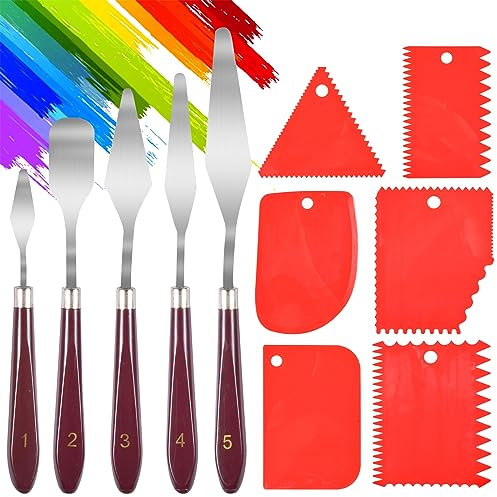 Öl-Malen Spachteln Malmesser Set, 5 Stück Palette Messer, 6 Stück Strukturpaste Spachtel, Zahnspachtel, Spatel Aus Edelstahl Und Kunststoff, Ölgemälde, Gouache, Aquarell, Felsmalerei